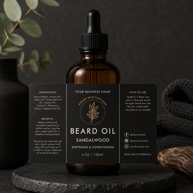 Black Logo Beard Oil Dropper Bottle Label (Creator Uploaded)