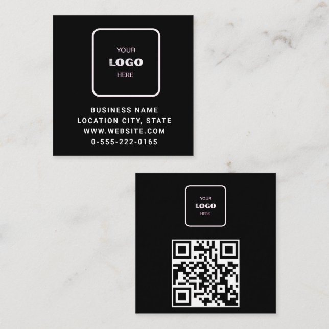 Black Logo QR Code Scan minimalist Square Business Card (Front/Back)