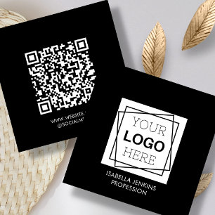 Black Logo QR Code Square Business Card