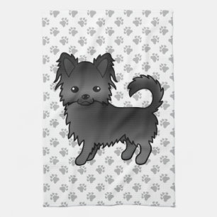 Black Long Coat Chihuahua Cartoon Dog & Paws Kitchen Towel