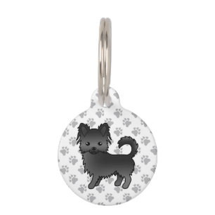 Black Long Coat Chihuahua Cute Cartoon Dog Pet Tag