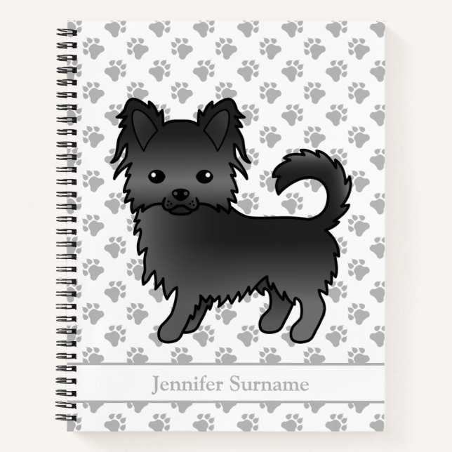 Black Long Coat Chihuahua Dog & Custom Text Notebook (Front)