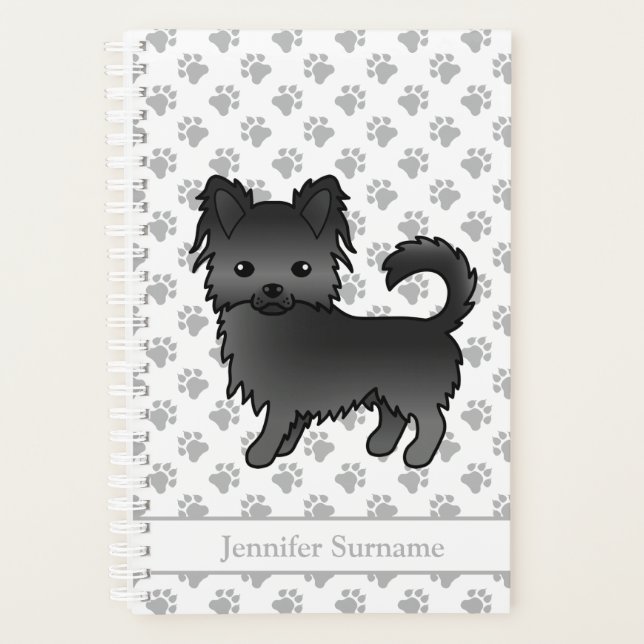 Black Long Coat Chihuahua Dog & Custom Text Planner (Front)