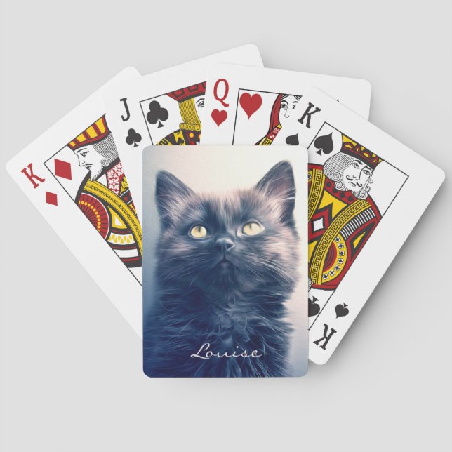 Black Long Hair Kitten Playing Cards (Back)