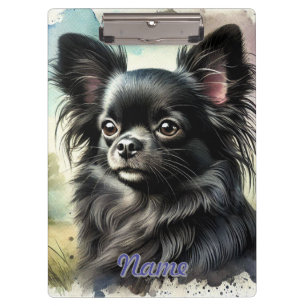 Black Long-Haired Chihuahua in Watercolor Clipboard