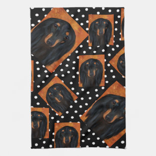 Black Long Haired Dachshund Kitchen Towel