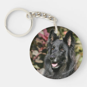 Black Long Haired German Shepherd Keychain