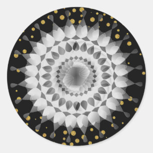 Black Lotus Flower Gold Confetti Wedding Floral Classic Round Sticker