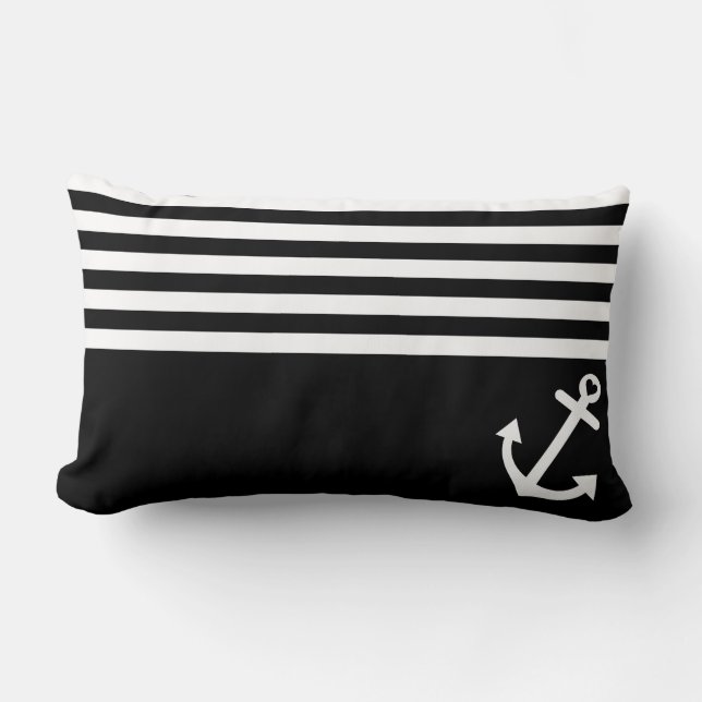 Black Love Anchor Nautical Lumbar Pillow (Front)