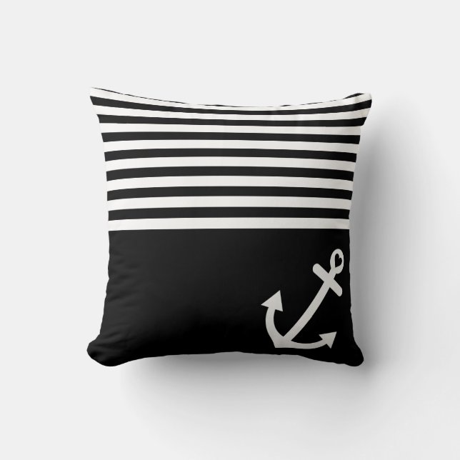 Black Love Anchor Nautical Throw Pillow (Front)