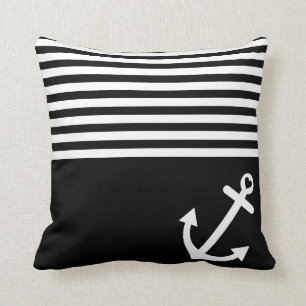 Black Love Anchor Nautical Throw Pillow