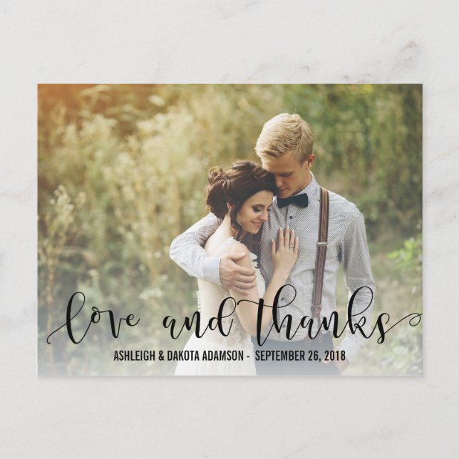 Black Love And Thanks Script | Personalized Photo Postcard (Front)