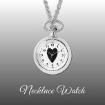 Black love heart Necklace Watch<br><div class="desc">Necklace Watch gift.
With a black love heart and clock numbers on a white background.</div>