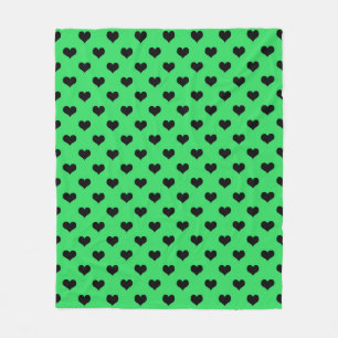 Black Love Heart On Green Background Fleece Blanket