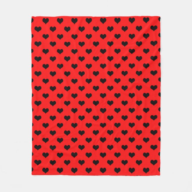 Black Love Heart On Red Background  Fleece Blanket (Front)