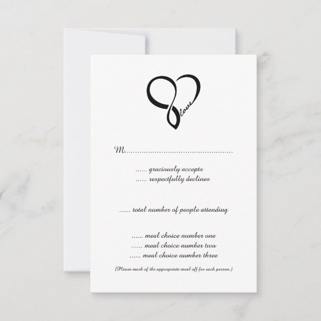 Black Love Heart Wedding RSVP Cards (Front)