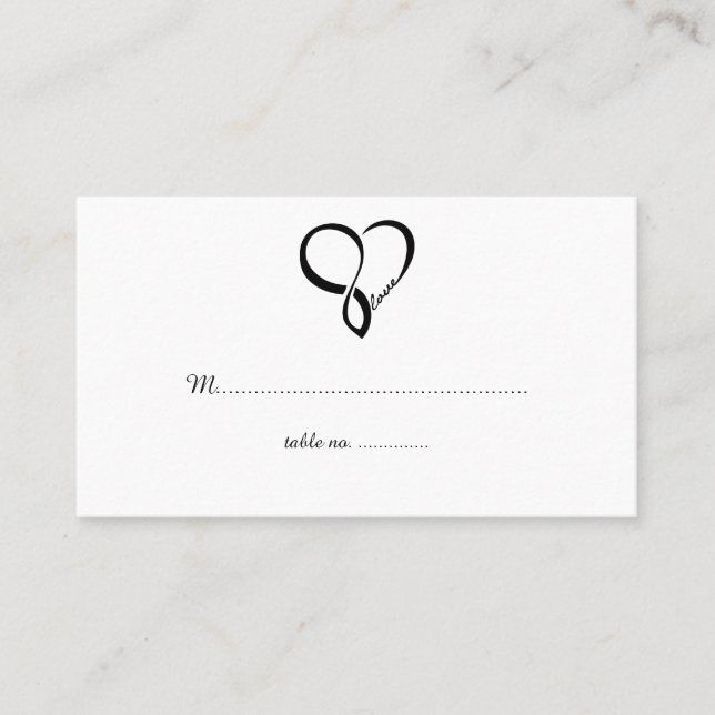 Black Love Heart Wedding Table Place Cards (Front)