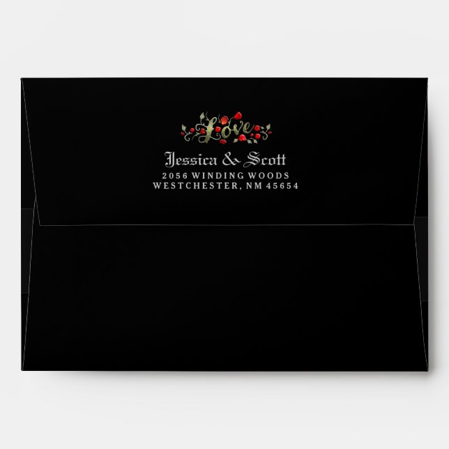 Black LOVE Roses - GRAY FADE INSIDE Wedding Envelope (Back (Top Flap))