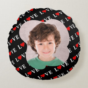 Black LOVE Trendy Black and White Round Pillow