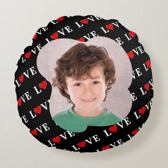 Black LOVE Trendy Black and White Round Pillow (Front)