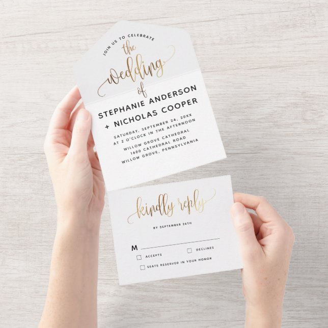 Black Lovely Script Typograph Gold All In One Invitation (Tearaway)
