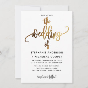  Black Lovely Script Typography Wedding Gold Invitation