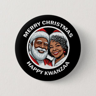 Black Loving Santa Claus And Mrs. Claus Christmas 2 Inch Round Button