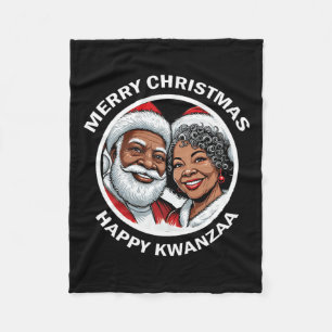 Black Loving Santa Claus And Mrs. Claus Christmas Fleece Blanket