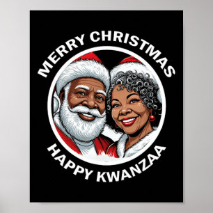 Black Loving Santa Claus And Mrs. Claus Christmas Poster