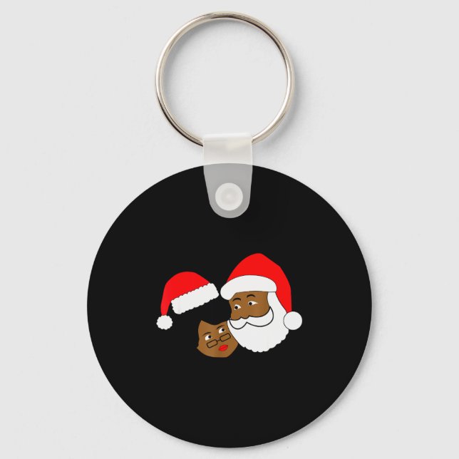 Black Loving Santa Claus And Mrs. Claus Ethnic Chr Keychain (Front)