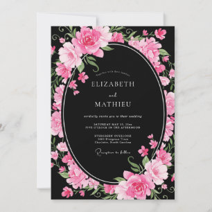 Black Lush Romantic Wedding Invitation