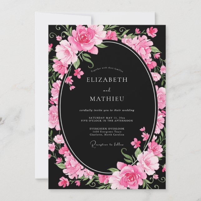 Black Lush Romantic Wedding Invitation (Front)
