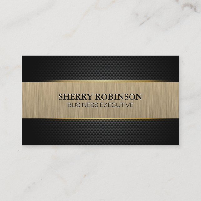 Black Lux Mesh | Metallic Gold Brushed Banner Business Card (Front)