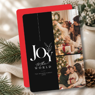 Black Luxe Two Christmas Photo Joy to the World Holiday Card