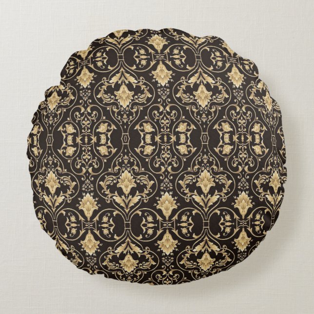 Black Luxurious Patter Round Pillow (Front)