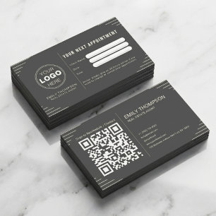 Black Luxury Art Deco QR Code Minimal Design Appointment Card