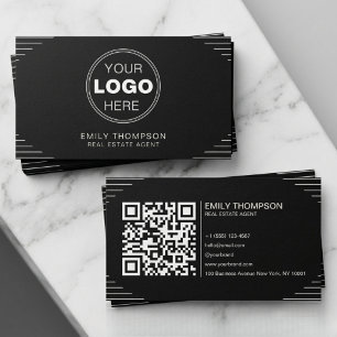 Black Luxury Art Deco QR Code Minimal Design Business Card