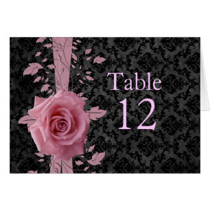 Black Luxury Damask Pink Rose Table card