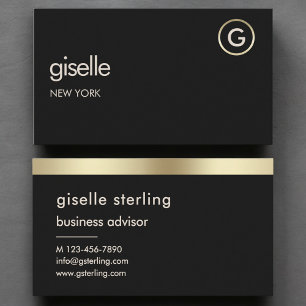 Black Luxury Faux Gold Foil Monogram  Business Card