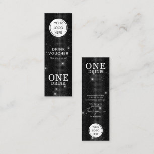 Black Luxury Faux Sequence Logo Drink Voucher Mini Business Card