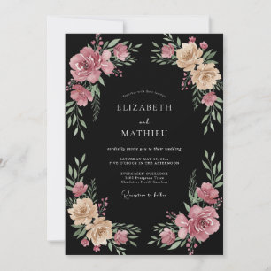 Black Magenta Blossom Wedding Invitation
