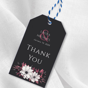 Black Magenta Floral Thank You Gift Tag