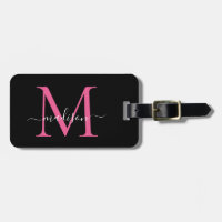 Black Magenta Pink Monogram Script Name Stylish