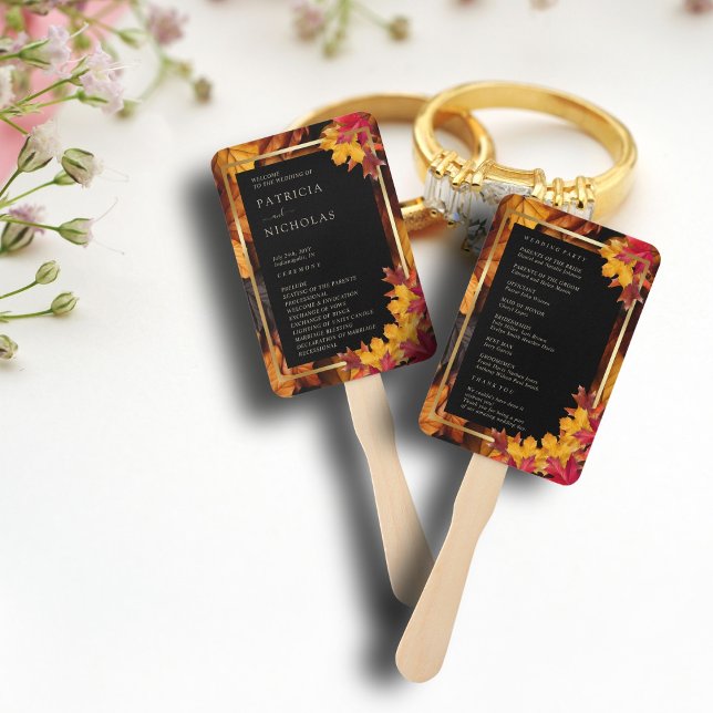 Black Magic Meets Golden Autumn Wedding Program Hand Fan (Creator Uploaded)