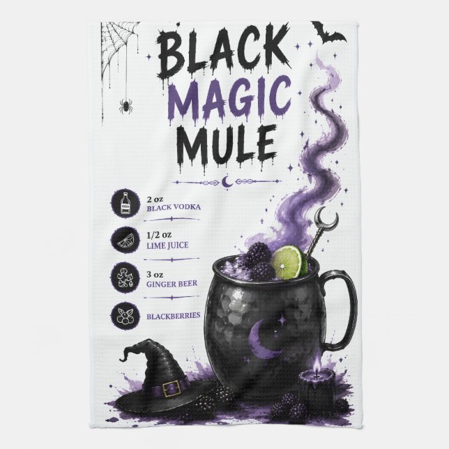 Black Magic Mule Halloween Recipe Kitchen Towel (Vertical)