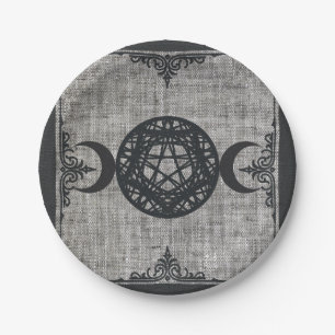 Black Magic Triple Moon Pentagram Vintage Wiccan Paper Plate