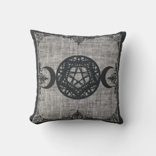 Black Magic Triple Moon Pentagram Vintage Wiccan Throw Pillow
