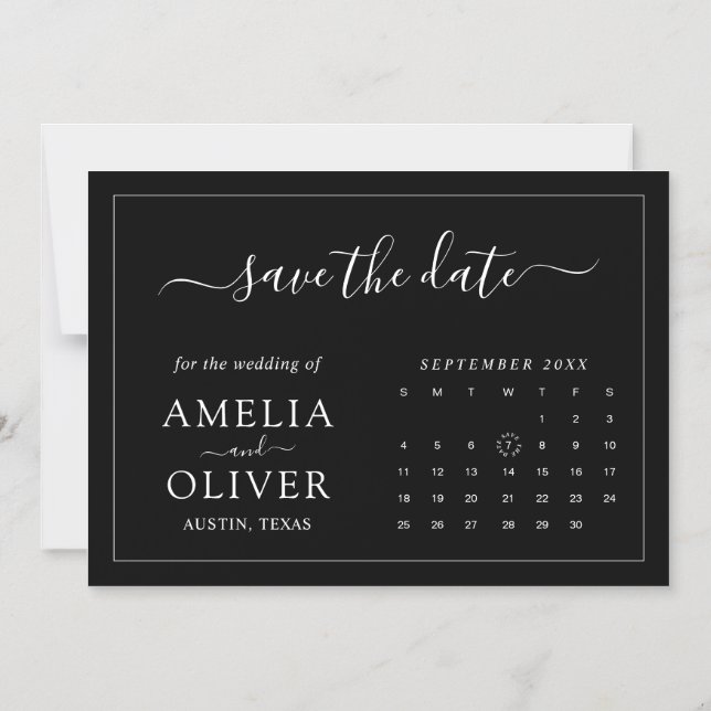 Black Magnet Calendar Minimalist Save The Date (Front)