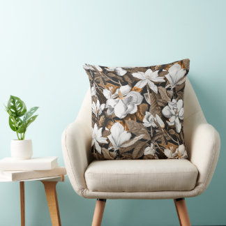 Black Magnolia Grandiflora Throw Pillow