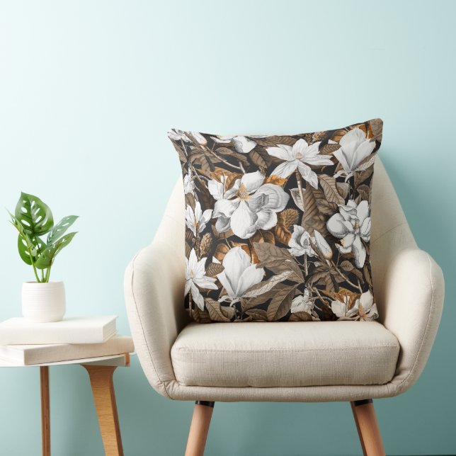 Black Magnolia Grandiflora Throw Pillow (Chair)